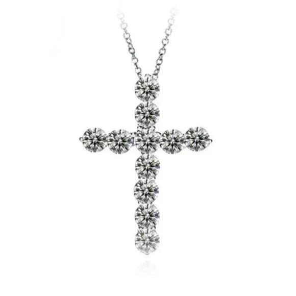 NEW 925 Sterling Silver Diamond Cross Necklace - Picture 4 of 4
